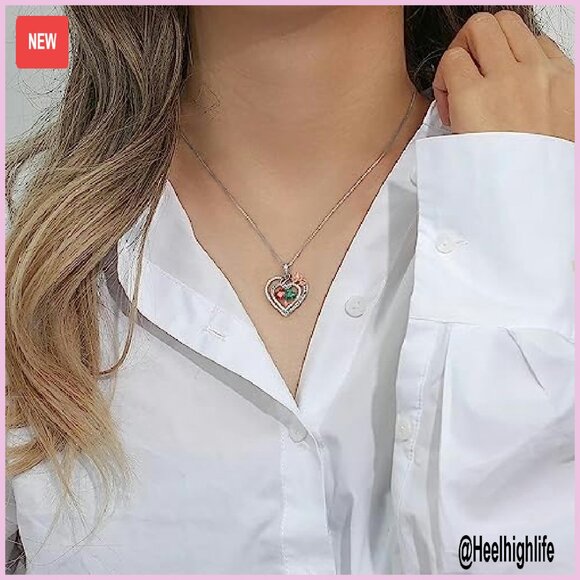 925 Sterling Silver Double Birthstone Necklace Heart Pendant Gift - Picture 6 of 8